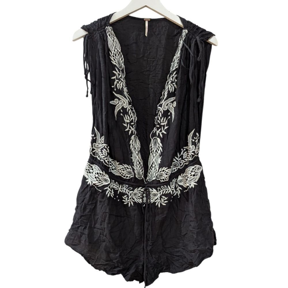 Free People Weila Embroidered Romper in Black & White Women's S - Picture 3 of 6